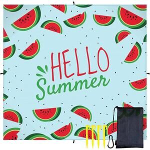 Hello Summer Outdoor Picnic Blanket with Watermelon Design